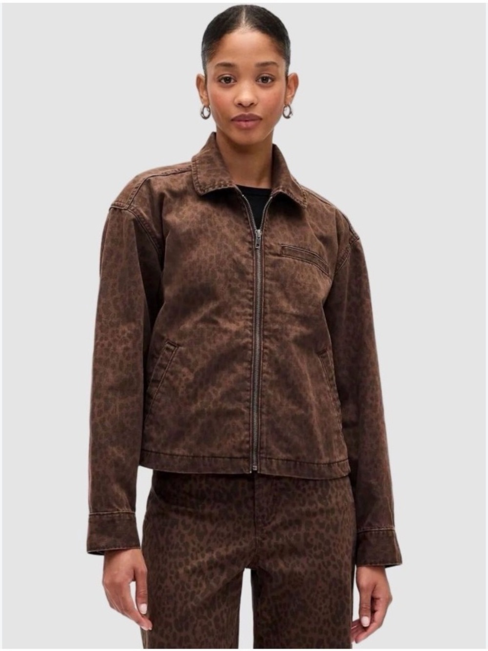 GAP Brown Leopard-Print Jean Jacket
